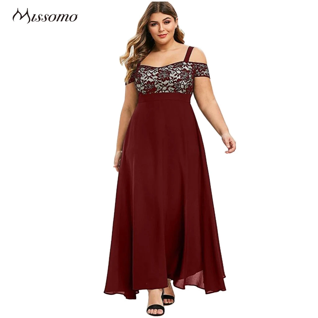 Женское длинное кружевное платье MISSOMO летнее макси с открытыми плечами и