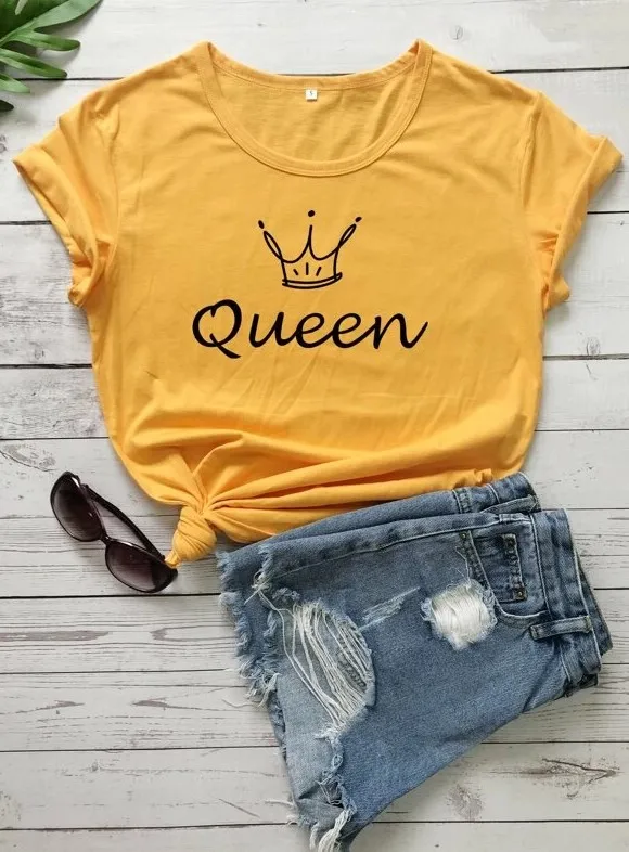 Топы Queen футболка с короной надписью и графическим принтом модные летние