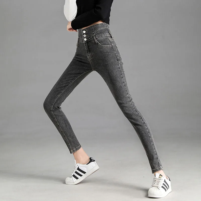

Limiguyuespring High Waist Women Skinny Jeans 3 Buttons Slim Denim Jeans long pencil pants stretch elegant Trousers Capri K223