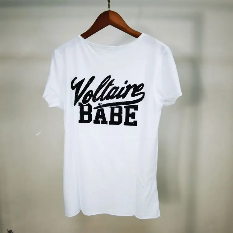 

Back letter print women t-shirt v-neck slim cotton lady short sleeve t-shirt