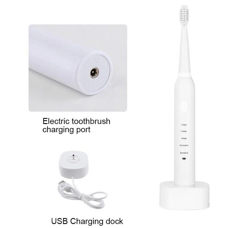 

5 Modes Electric Toothbrush Rechargeable Tooth Brushes with Replacement Heads Waterproof Whitening Adult Timer Teeth Brush