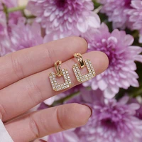 ydl gold color square pave inlaid zircon earring for women charm elegant temperament drop eearrings jewelry brincos pendant