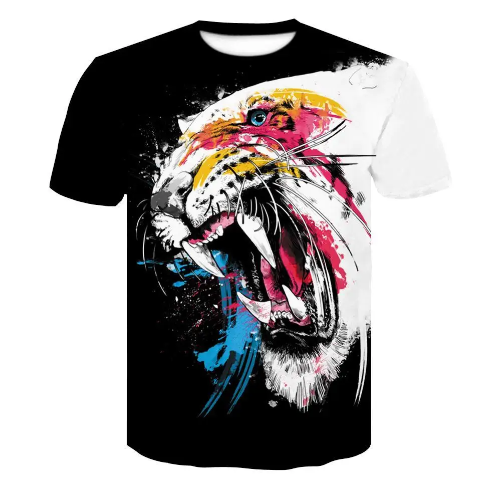 Новинка Мужская футболка модный дизайн 3D пламя тигра унисекс Повседневная