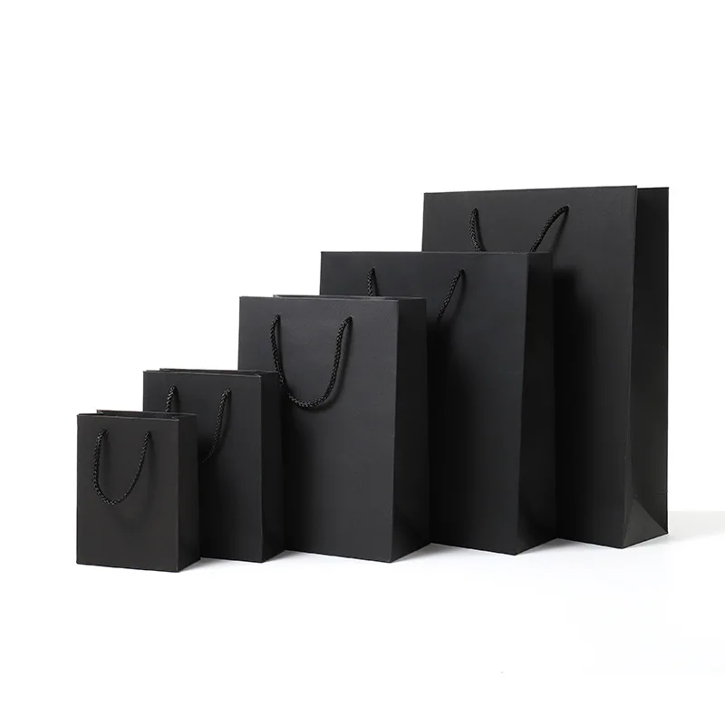 New Year Christmas Kraft Paper Handle Jewelry Box Jewelry Store Black Simple Paper Gift Bag Wedding Birthday Party Candy Package