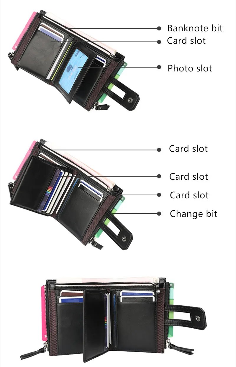 

New Men's Wallet Double Zipper Card Holder Short Men's Wallet Coin Purse Retro Brand High Quality Wallets