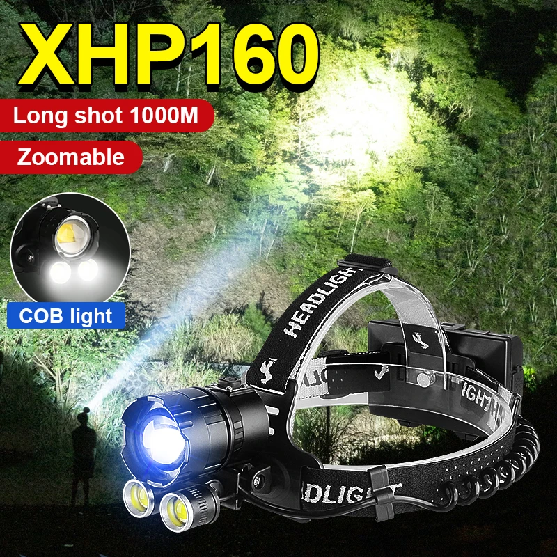 

Новейший мощный яркий налобный фонарь XHP160, светодиодный налобный фонарь высокой мощности XHP90, налсветильник фонарь 18650, перезаряжаемый нало...