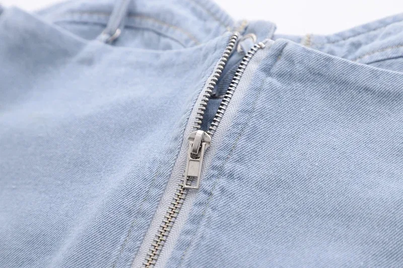 OUSHANG Puff Sleeve Bandage women's Denim Camisole PatchworkElastic Vintage V Neck Denim Corset Female Clothes Fashion