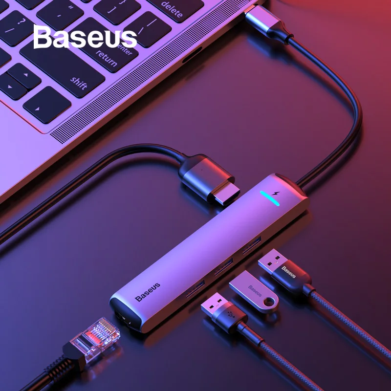 Baseus usb-хаб 3,0 USB C концентратор для MacBook Pro концентратор USB Type C RJ45 HDMI кардридер адаптер концентратор USB разветвитель компьютерные аксессуары for Mackbook Pro Air переходник USB HUB usb разветвитель