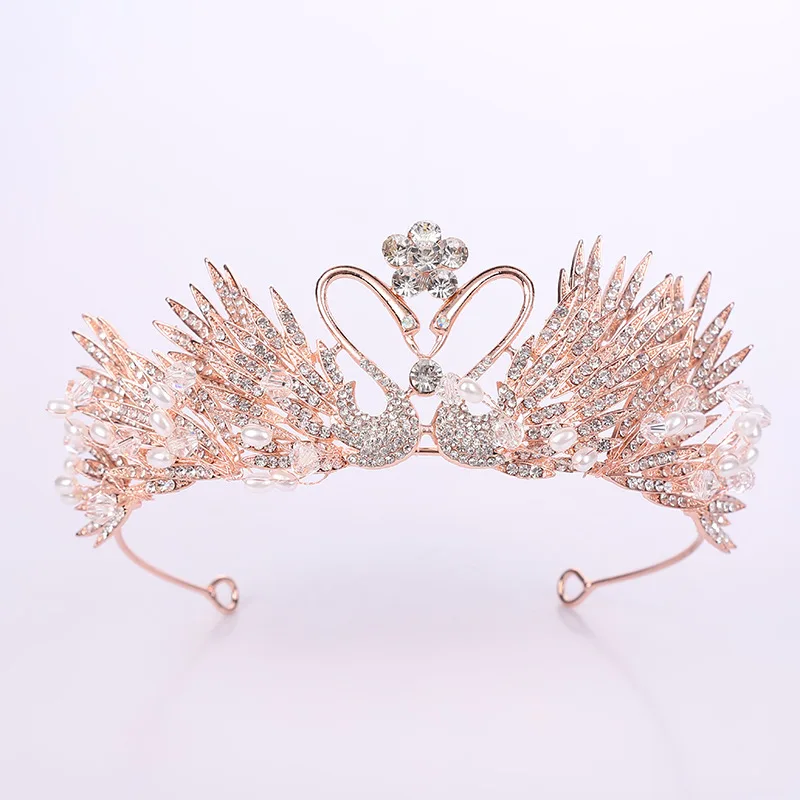 

Handmade Crystal Swan Hair Crown Diadem Silver Gold Pearl Tiara Bride Princess Crown Birthday Girl Crown Wedding Jewelry