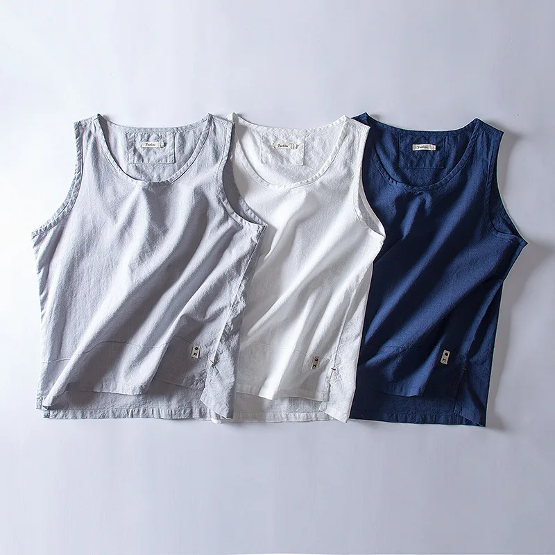 

Male Summer Cotton Sleeveless T-shirt Vintage Loose Fit Leisure Sport Undershirt Training Gym Fitness Vest Men Running T Shirt
