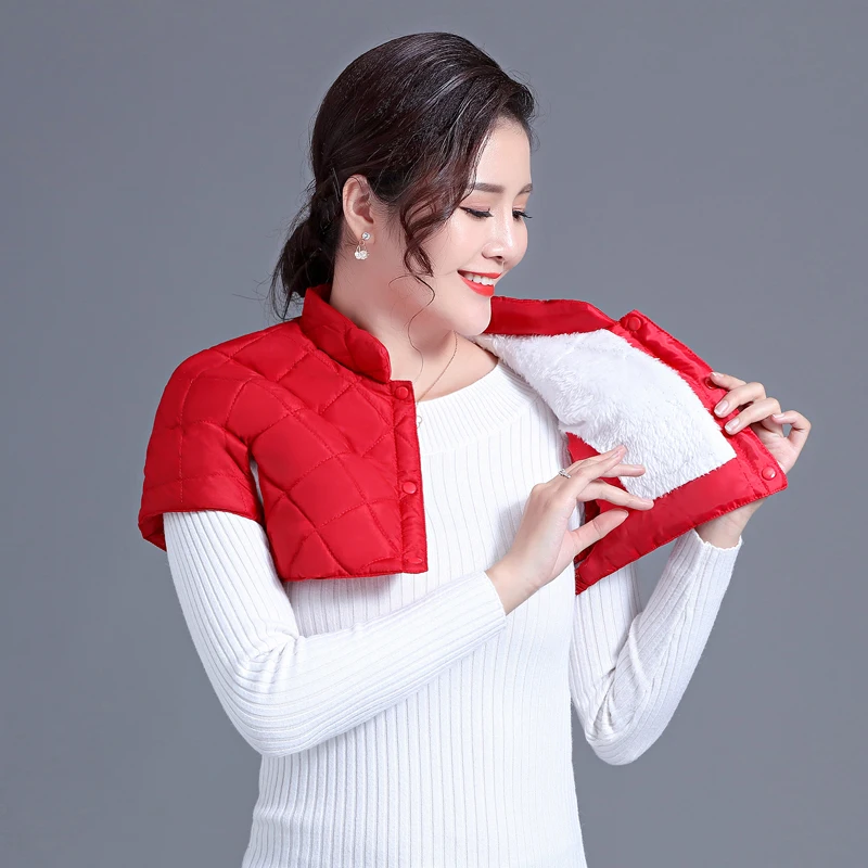 

Winter Thicken Shoulder Pad Vest Women Red Black Quilted Short Puffer Waistcoat White Fleece Lining Warm Thermal Bolero Gilet