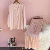 womens spring and autumn ice silk sexy pajama set long sleeve two piece suit korean thin summer home wear can be worn out