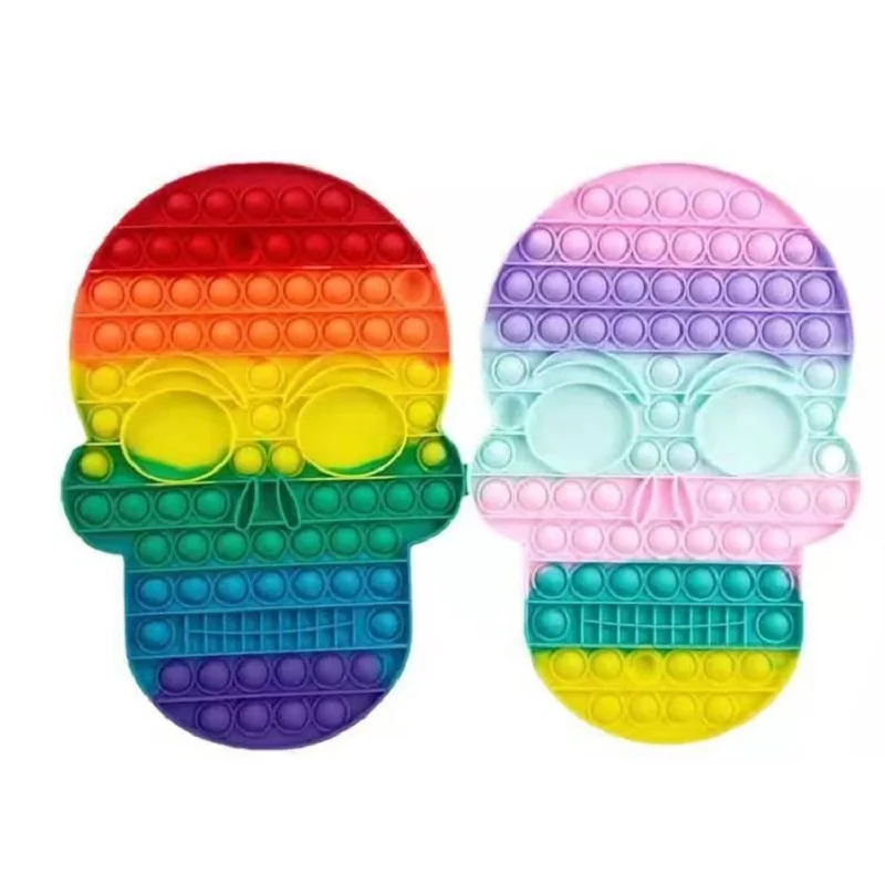 

Halloween Gifts 30CM Fidget Toys Push Bubble Rainbow Skull Stress Relief Decompression Sensory Silicone Finger Anxiety Relieve