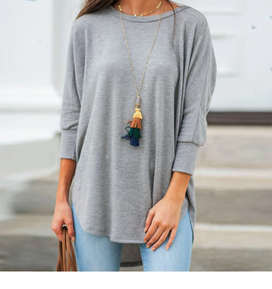 Solid Black Shirt Woman Casual Cotton O Neck Women's Tops And Blouses Three Quarter Sleeve Irregular Women Blouses Tunic Autumn