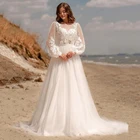 Женское свадебное платье, с высоким воротом и длинным рукавом, Кружевная аппликация со шлейфом, элегантное платье на заказ, 2021