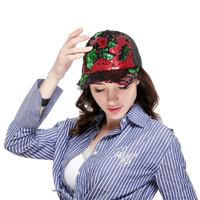 

Ladies Sun Hat Sequin Mesh Adjustable Breathable Baseball Cap for Summer JL