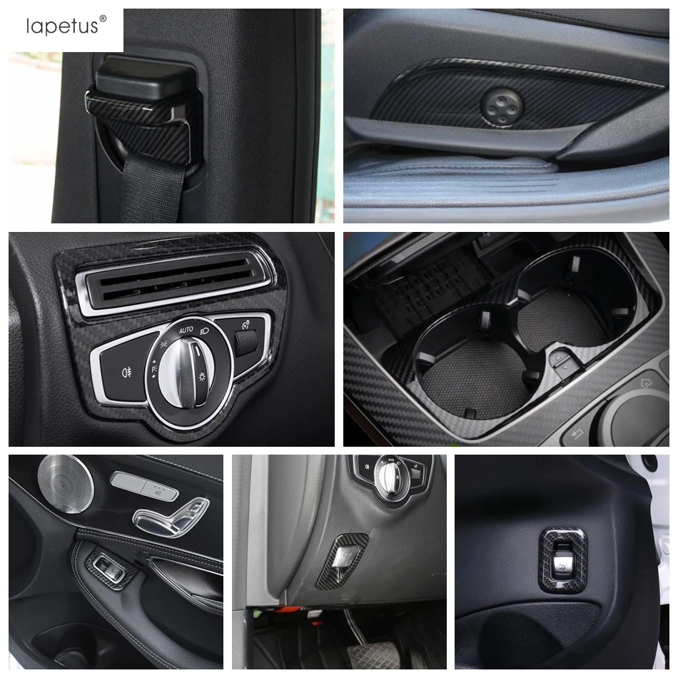 

Lapetus Carbon Fiber Interior For Mercedes Benz C CLASS W205 2015 - 2020 Safety Belt Buckle / Water Cup Holder Cover Kit Trim