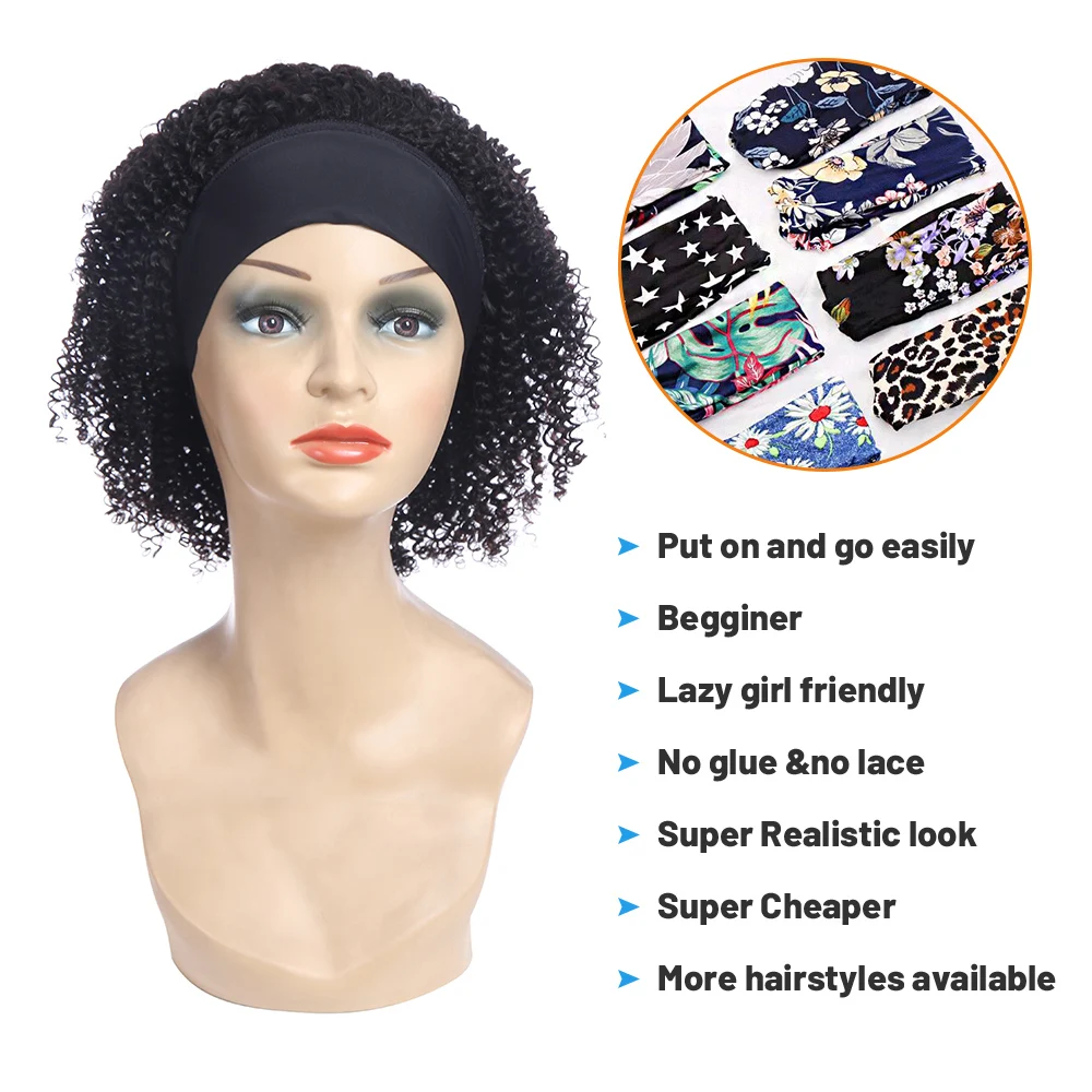 

Перуанские волосы парик с головной повязкой 150% Плотность 12 дюймов кудрявый вьющиеся парики из натуральных волос для черные женские прямые ...