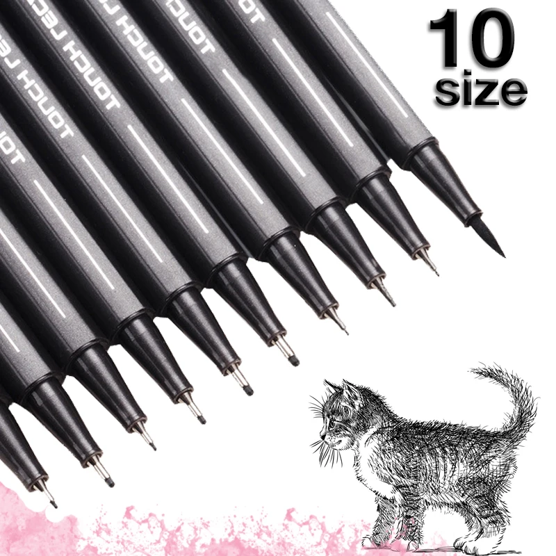 

10Pcs/set Black Pigment Liner Micron Ink Marker Pen 0.05 0.1 0.2 0.3 0.4 0.5 Brush Tip Fineliner Sketching Manga Drawing Pen