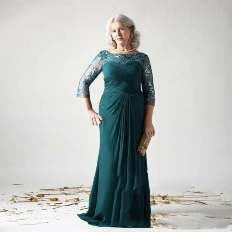 

Long Mother of the Bride or Groom Dresses Plus Size 2021 Elegant Dark Green Lace Chiffon Formal Godmother Evening Party Dress