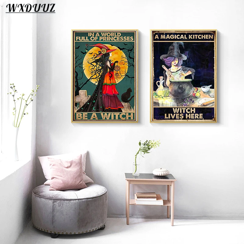 Винтажные ведьмы волшебные знания плакат Ведьмак черная кошка девушка живая