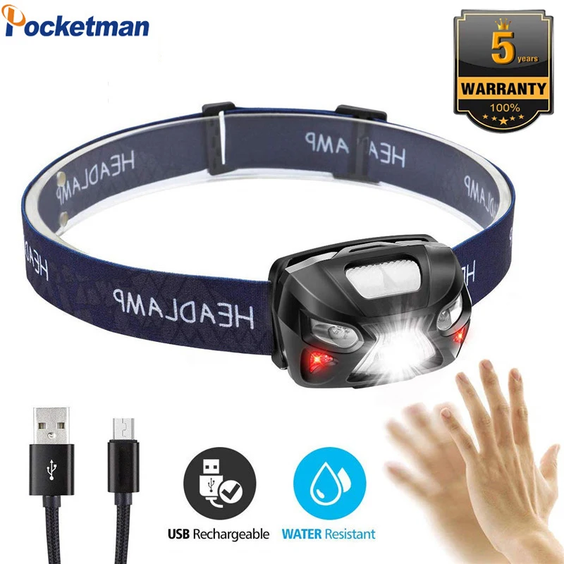 7000 люмен Мощный светодиодный налобный фонарь с датчиком движения перезаряжаемый