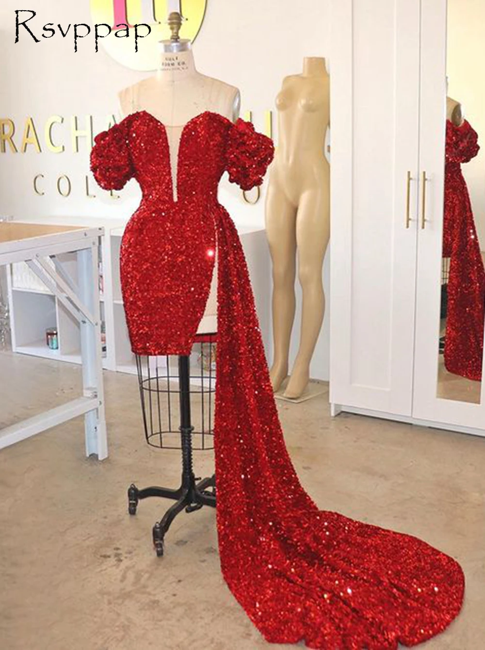 

New Arrival Long Prom Dresses 2022 Sweetheart Off The Shoulder Red Sparkly Sequined African Black Girls Short Prom Gala Gowns