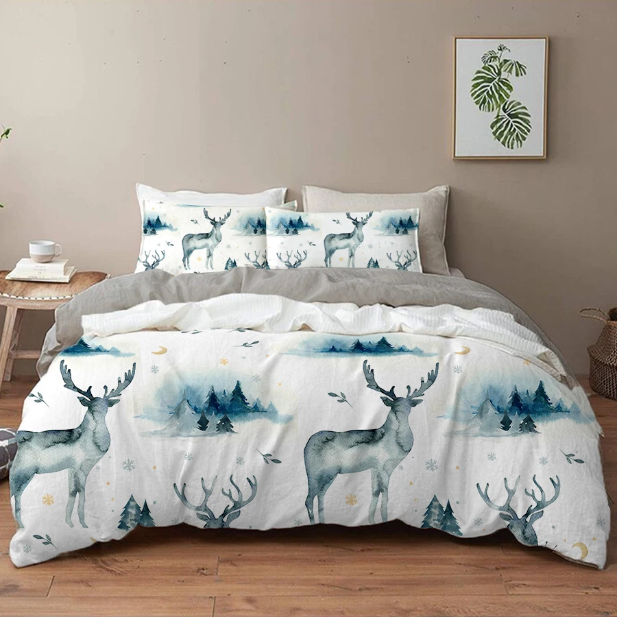 

Oentyo Luxury 3d Printed Deer Forest Queen Quilt Cover Duvet Cover King Size Double Single Bed Cover With Pillowcase