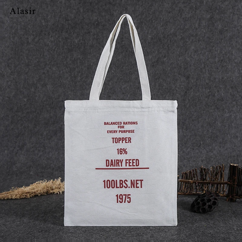 Alasir простая Холщовая Сумка с буквенным принтом для женщин корейский стиль сумки