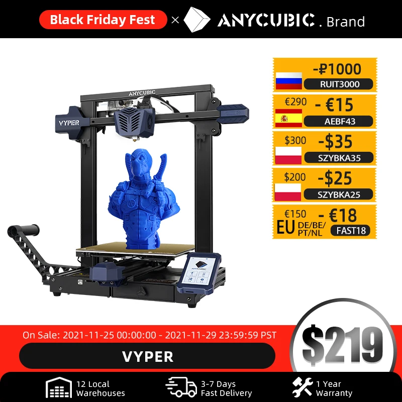 Предварительная продажа ANYCUBIC Vyper 3D принтер автоуровневая объем сборки 245*245*260 мм