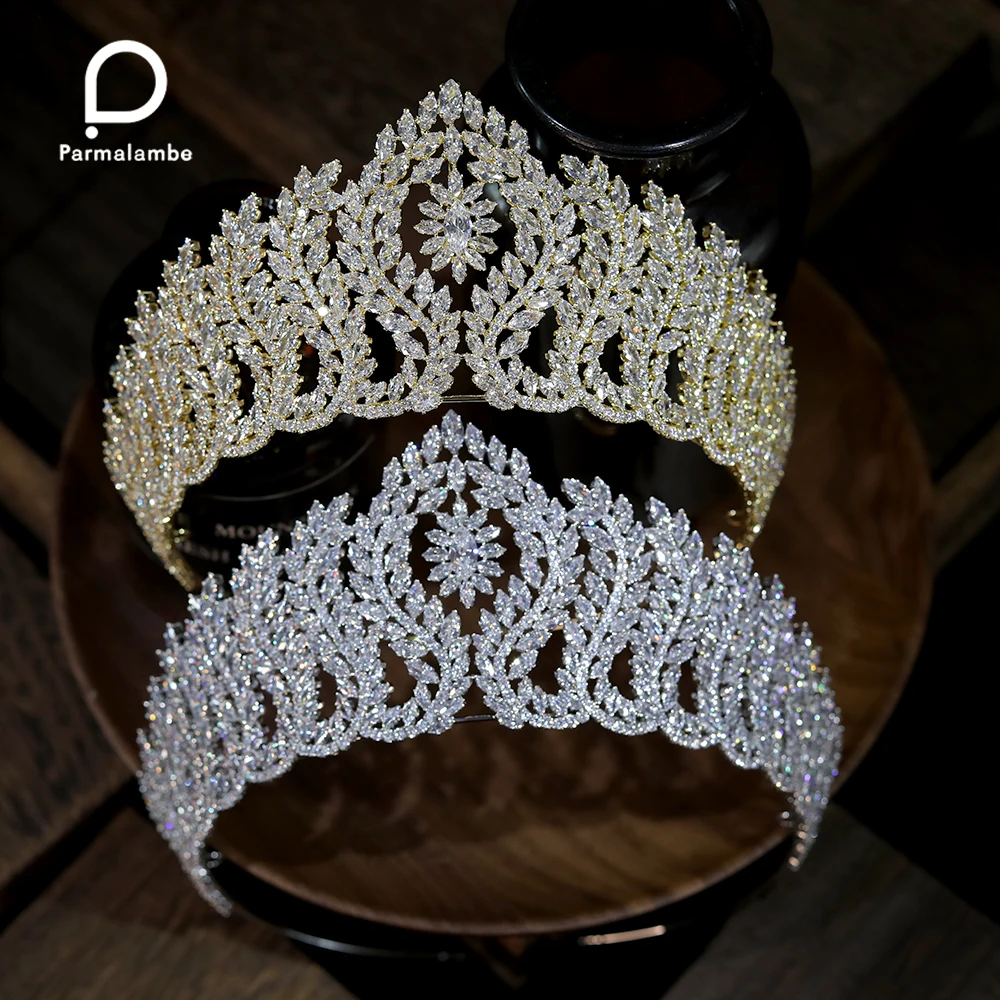 Luxury CZ Bridal Headwear Women Hair Accessories Queen Crowns Bridal Diadem For Pageant Party Wedding Tiaras  Crystal Jewelry