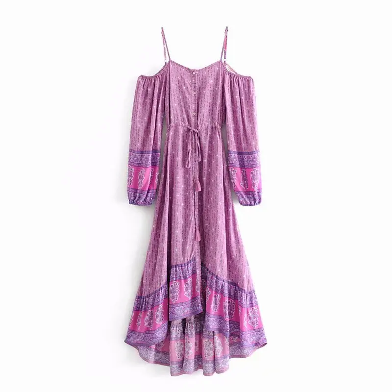 Женское платье в богемном стиле винтажное пляжное макси из вискозы бохо с