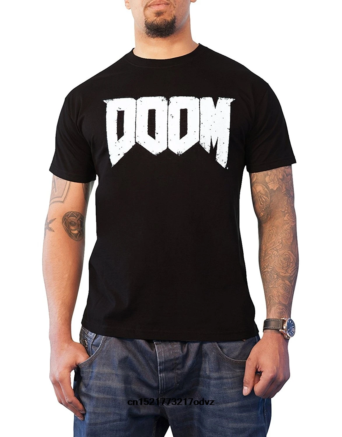 Мужская футболка под заказ летняя модная Doom черная игровая с коротким рукавом и