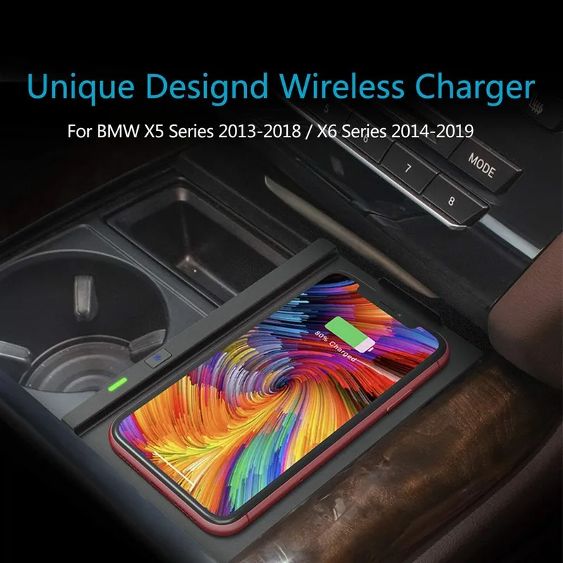 Цена Беспроводное Автомобильное зарядное устройство для BMW X5 2014-2018 F15 F85, беспроводная фотозарядная панель для BMW X6 2015-2019 F16, аксессуары