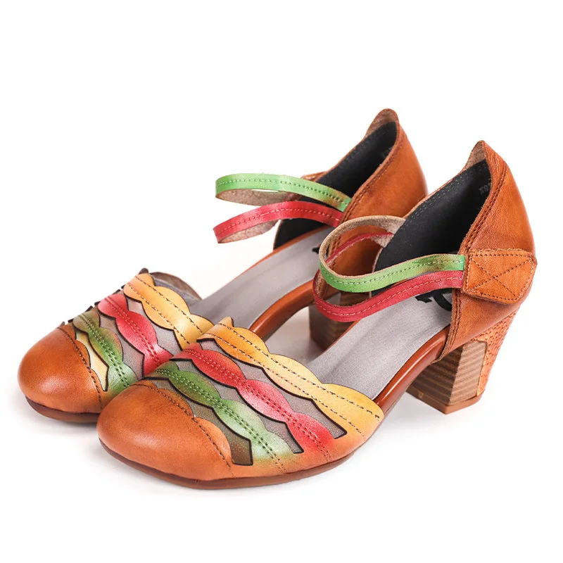 

YourSeason Genuine Leather Ladies Hook Loop Shoes Mixed Colors Concise Leisure Women Vintage 2021 Handmade Sandals