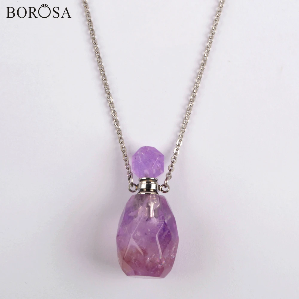 Граненые драгоценные камни духи бутылка ожерелье для женщин Агаты роза кристалл