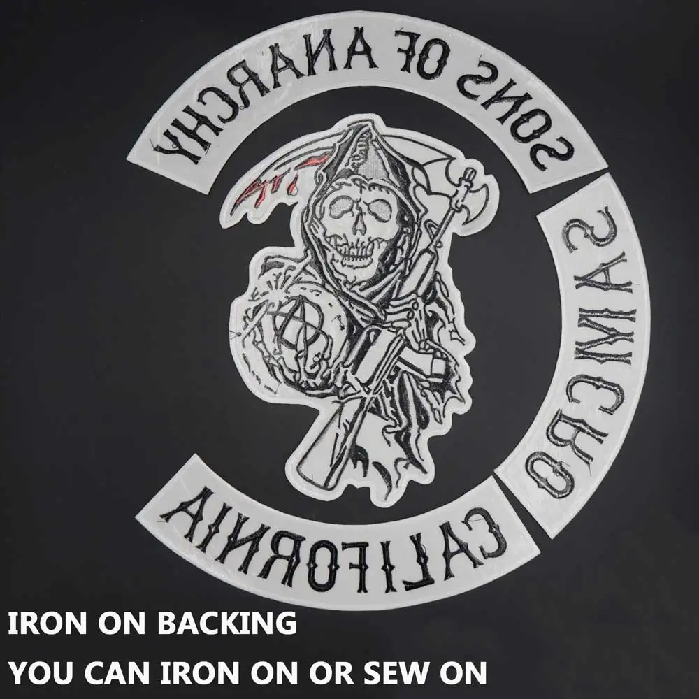 Оригинальные нашивки с вышивкой сына анархия майанса MC для мотоцикла байкера