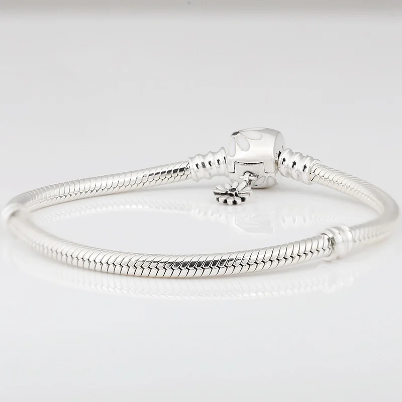

Original 925 Sterling Silver Creative Daisy Flower Button Pan Bracelet Fit European Charm Bracelets Women Jewelry