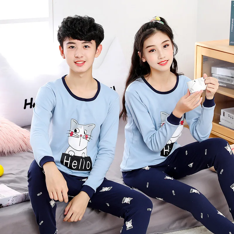 

Teenage Clothes 100-170cm Children Winter Long-sleeves Pajamas For Girls Boys Sleepwear Kids Cotton Pyjamas Sets 10 12 14 16 18Y