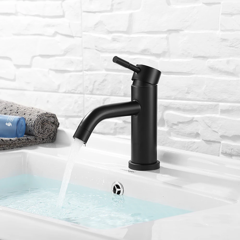 

Black Faucet Stainless Steel Paint Faucet Bathroom Basin Faucets Blacked Hot Cold Mixer Tap Single Hole