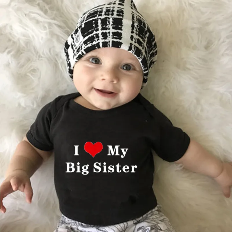 Sister-Black 4 цвета, забавные детские комбинезоны с надписью «I LOVE MY SISTER», Одежда для новорожденных, хлопковый комбинезон для маленьких девочек и мальчиков 0-24 месяцев, детский комбинезон - Цвет: Sister-Black