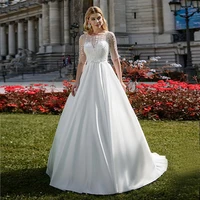 modest tulle jewel neckline a line wedding dresses with beaded embroidery bowknot half sleeves bridal dresses