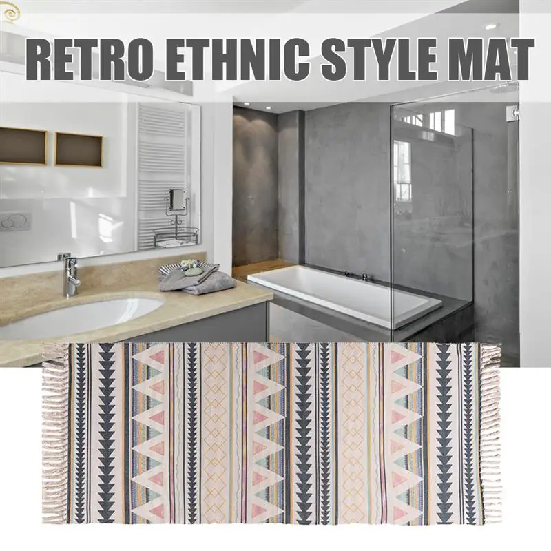 

Floor Mat Retro Ethnic Tassel Mat Romantic Soviet Durable Carpet Bohemian Style Doormat for Living Room Bedroom Home Decor