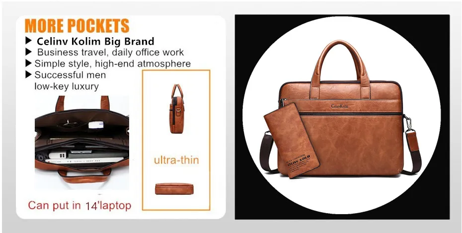 

Men Briefcase Bag High Quality Famous Brand Leather Shoulder Messenger Bags Office Handbag 13.3 inch Laptop