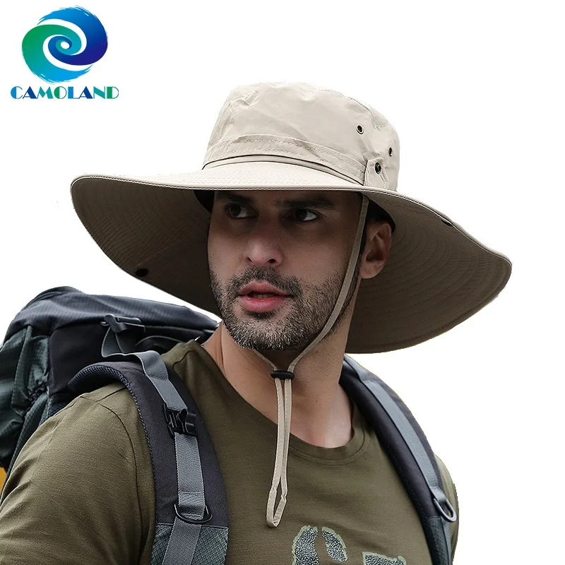 

CAMOLAND Hot Sale Waterproof Bucket Hat Men Summer Anti UV Sun Hats Outdoor Fishing Hiking Boonie Caps Long Wide Brim Beach Cap