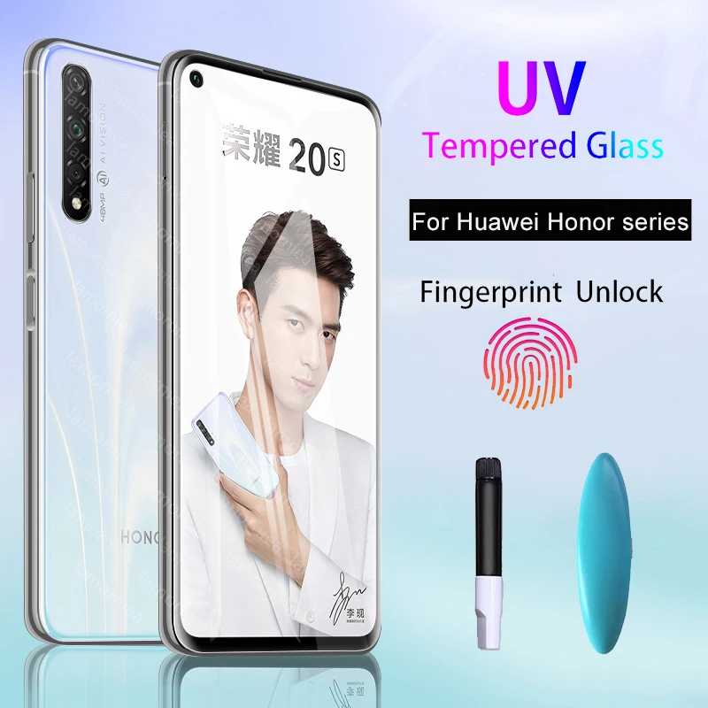 100D УФ клей Sceen протектор для Huawei Honor 9 10 20 Lite жидкое закаленное стекло honor 8x 9x Pro Play |