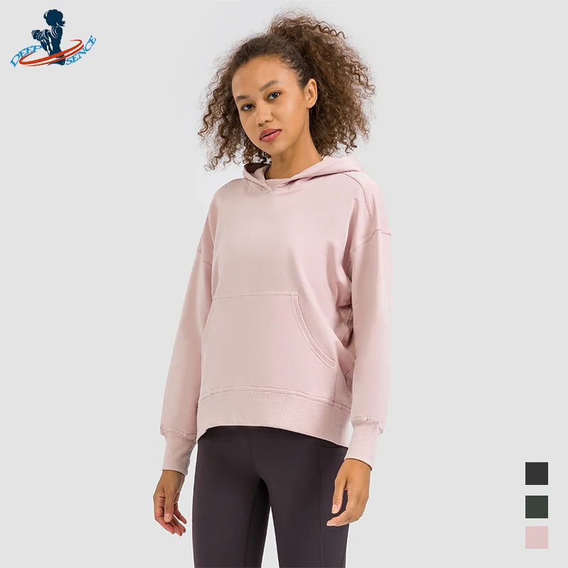 

DEEPSENCE 2021 Women's Autumn Winter Loose Hoodies Yoga Long Sleeve Top Female Sports Sweater Running Fitness Tops Home Clothing