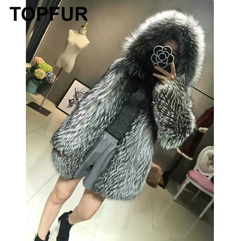 TOPFUR 2020 новые модные шубы из натурального меха лисы женские с меховым капюшоном