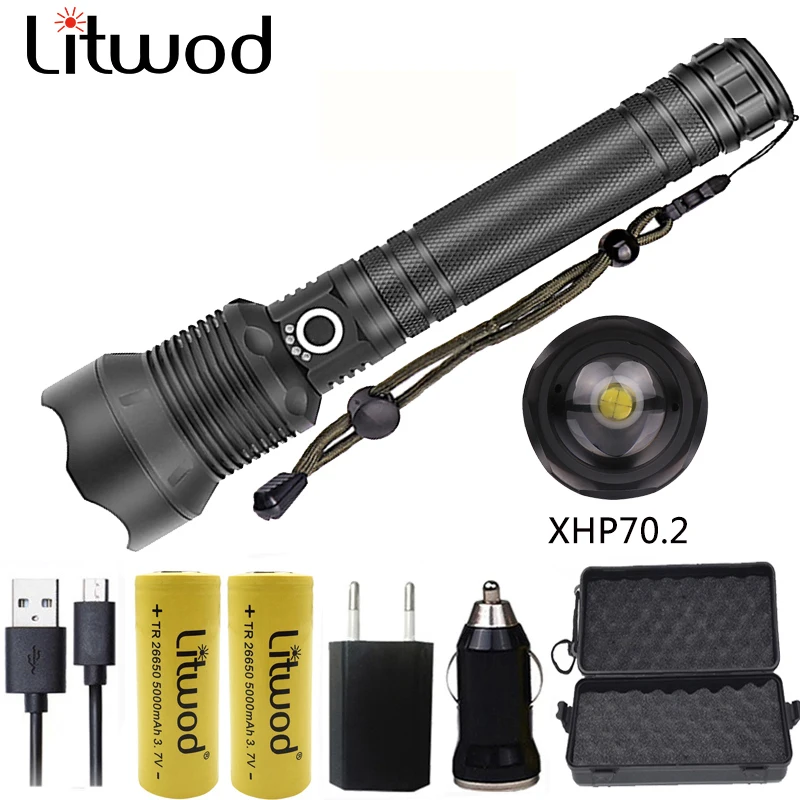 Litwod Z201282 CREE XLamp XHP70.2 Мощный тактический флэш светильник фонарь 26650 и 18650