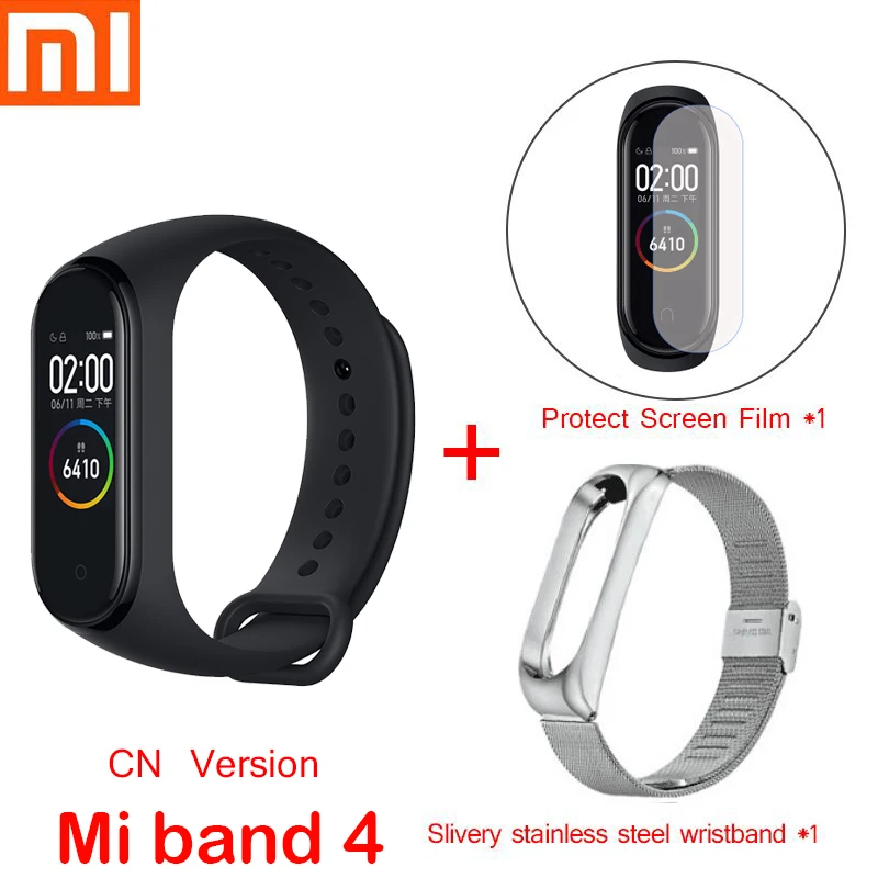 mi band 4 add strap Xiaomi mi Band 4 и 3 умные браслеты mi band Браслет пульсометр фитнес-трек сенсорный экран pulsera intelgent часы - Цвет: mi band 4 add strap